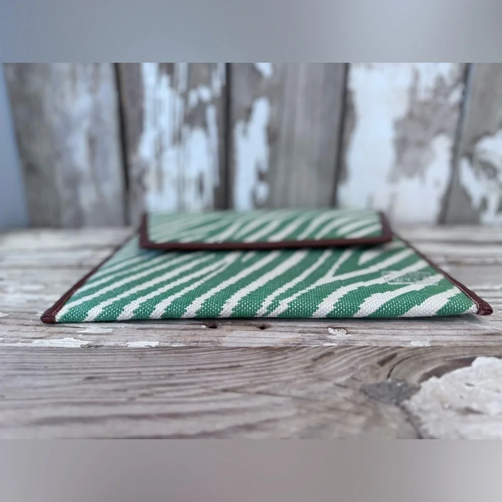 Green Zebra WKND WYFR Clutch 12x9 Woven with leather trim